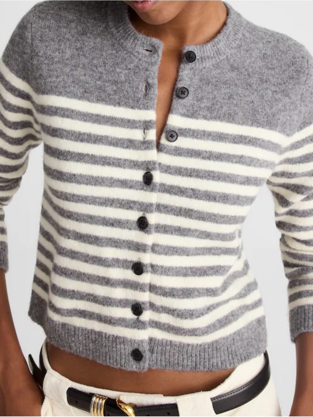 NWT Madewell Cloudsoft Shrunken Cardigan- Gray & Cream